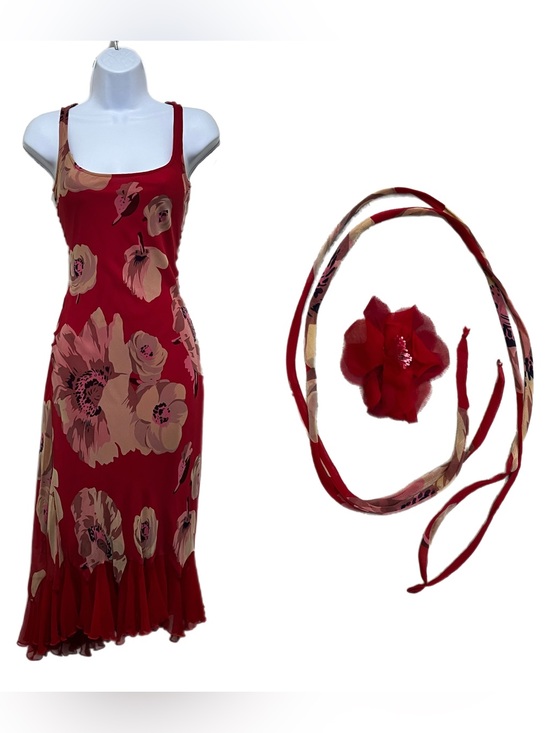 Betsey Johnson Dresses & Skirts - Vintage Betsey Johnson New York Silk Sheer Mesh Floral Slip Dress w/ Flower Pin